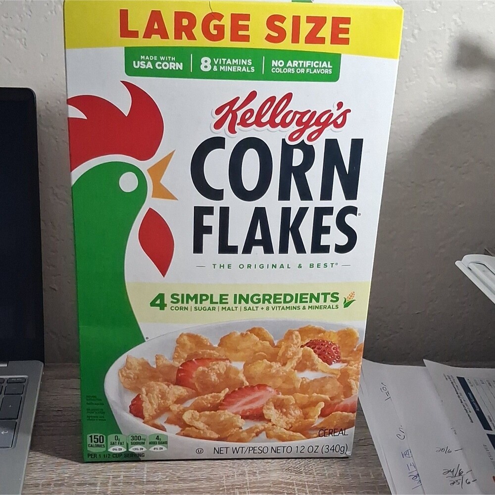 Kellogg's Corn Flakes Large Size Cereal 12 oz Low FODMAP Best By Feb 2027